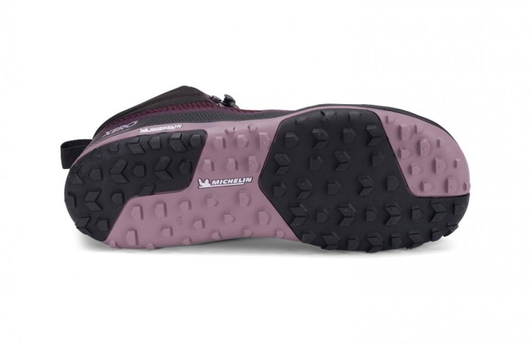 XERO Scrambler Mid WOMEN - dámská turistická barefoot obuv s podrážkou Michelin Fiberlite - Barva: Black Fig, Velikost: 38