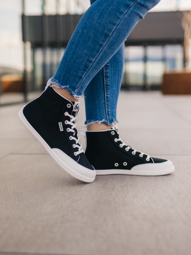 Unisex kotníkové barefoot tenisky Be Lenka Rebound High Top - Black White - Barva: Black White Rebound HT, Velikost: 47